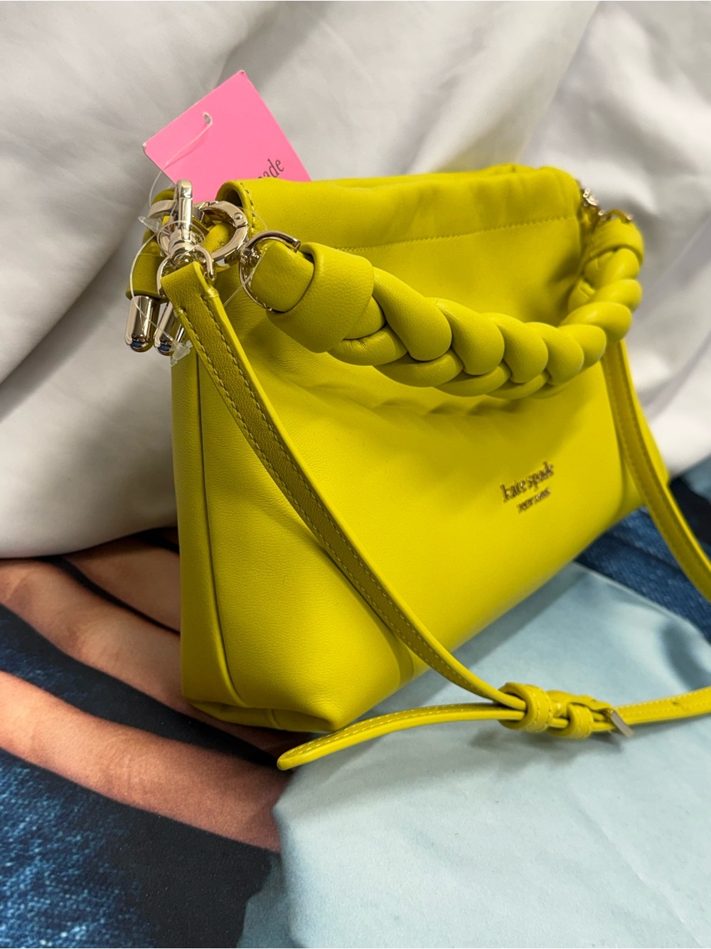 (new+tag) Kate Spade Meringue Shoulder / Crossbody Lime Yellow Braided-Handle - Picture 11 of 14